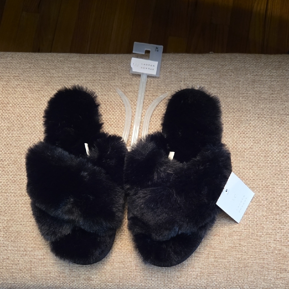 LC Lauren Conrad Black Recycled Slippers